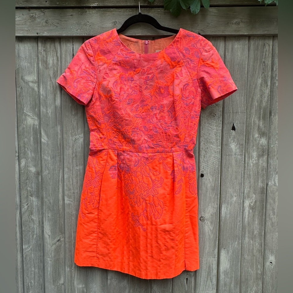 Ginger & Smart Mini Dress Orange & Hot Pink Floral Embroidery Short Sleeve Dress